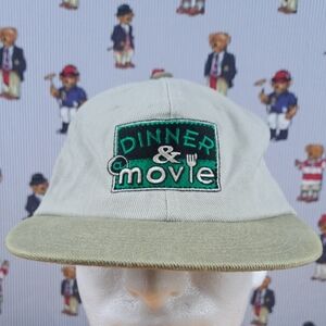 Vintage TBS Dinner & a Movie promo stitched logo khaki grey & green hat